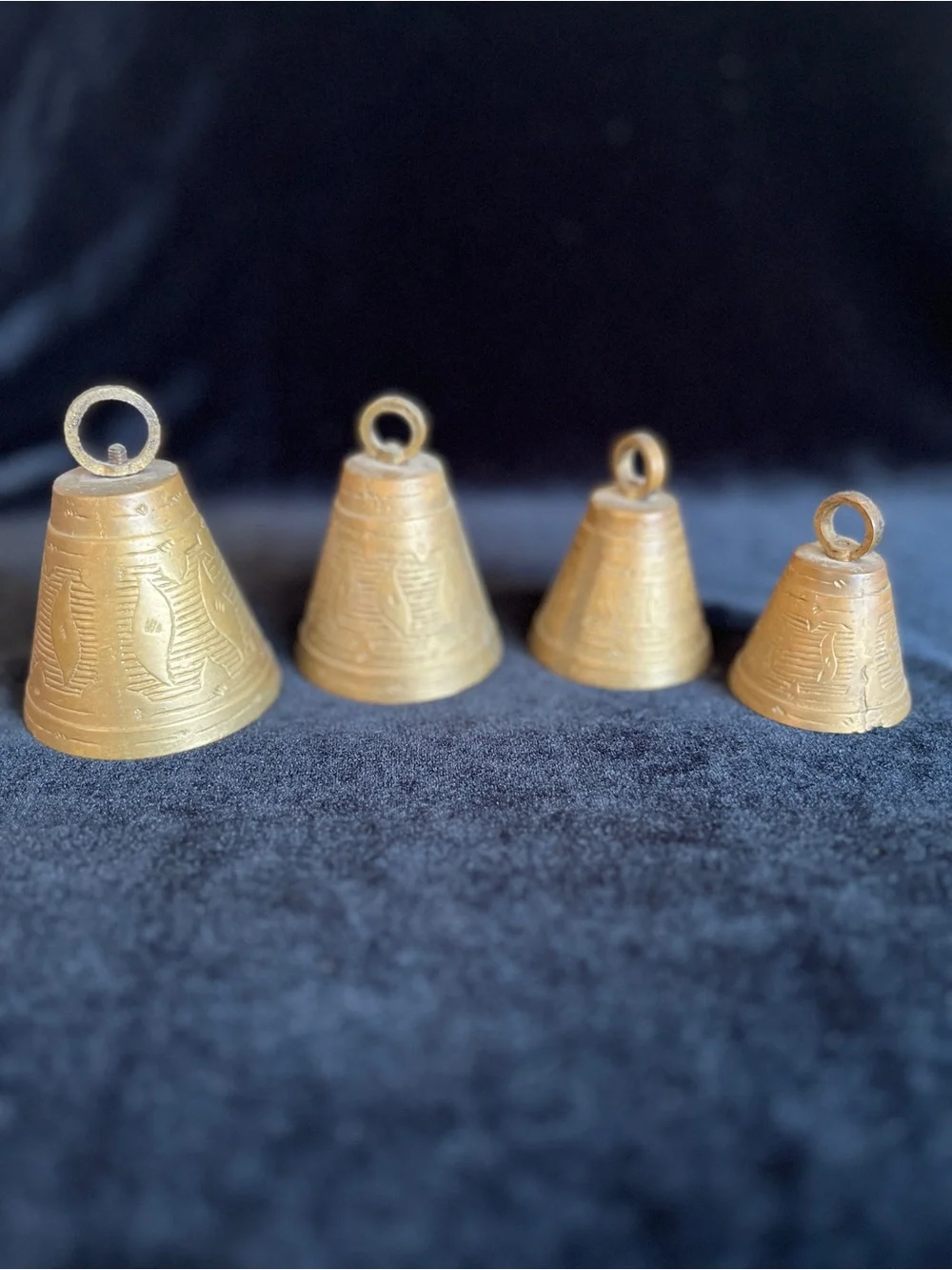 Set of 4 step down size Vintage Brass Camel Bells India
